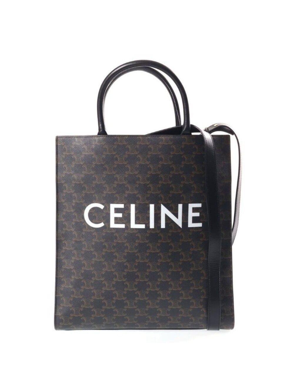 Celine Vertical Cabas Small Triomphe Leather 2-Way Bag Brown Gold